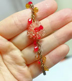 ハンドメイド ビーズブレスレット 赤系