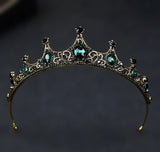王冠スタイル ヘアアクセサリー 金色 緑色