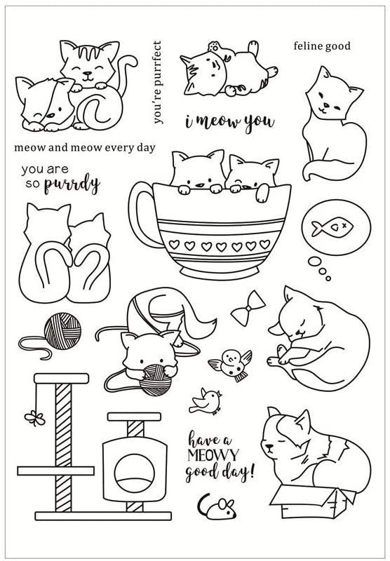 可愛い猫　クリアスタンプ シリコーンラバーDIY 台座に貼ってはがせるタイプのスタンプ 日記 旅行 記録 メモ