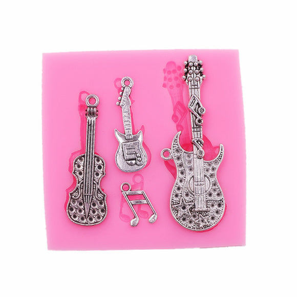 シリコン製 シリコンモールド フォンダン型 粘土や石膏 蝋キャンドルチョコレートDIY  ギターとバイオリン
